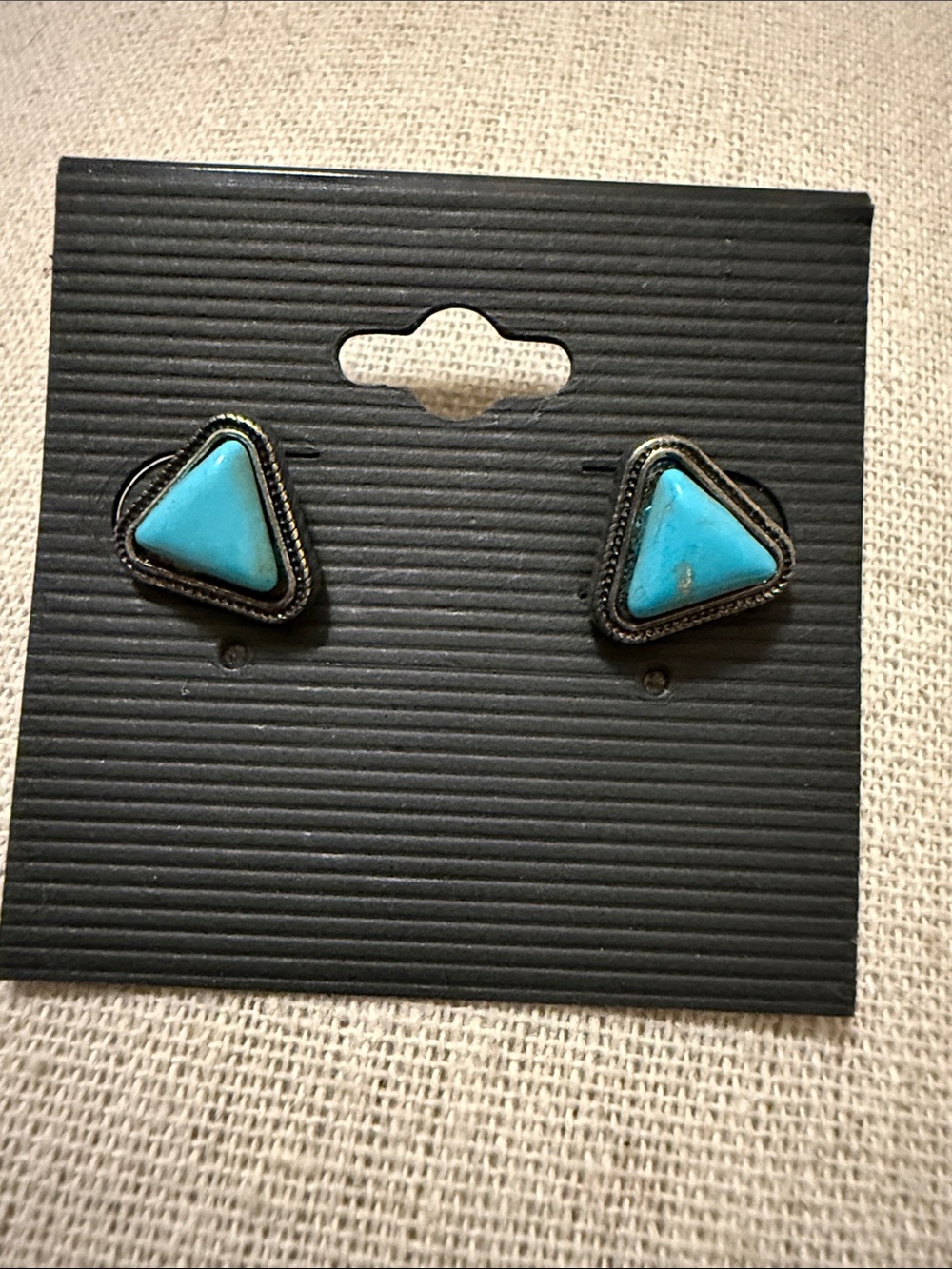 Turquoise Triangle Stud Earrings - Blue Stone Fashion Jewelry